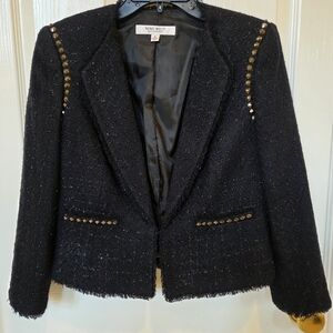 Nine West Textured Metallic Tweed Black Blazer with Gunmetal Studs Size 6